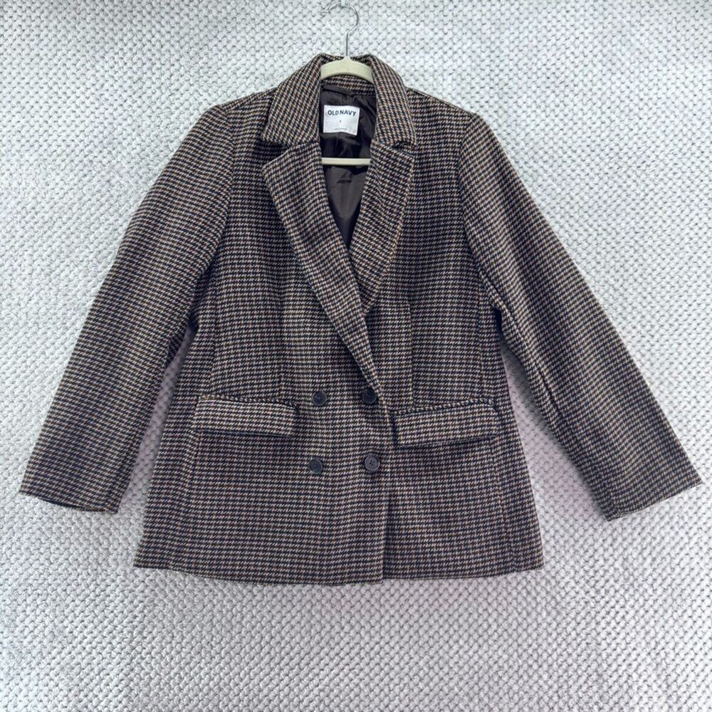 Old Navy Sports Blazer Womens S Brown Blue Plaid Jacket Academia Preppy Lined